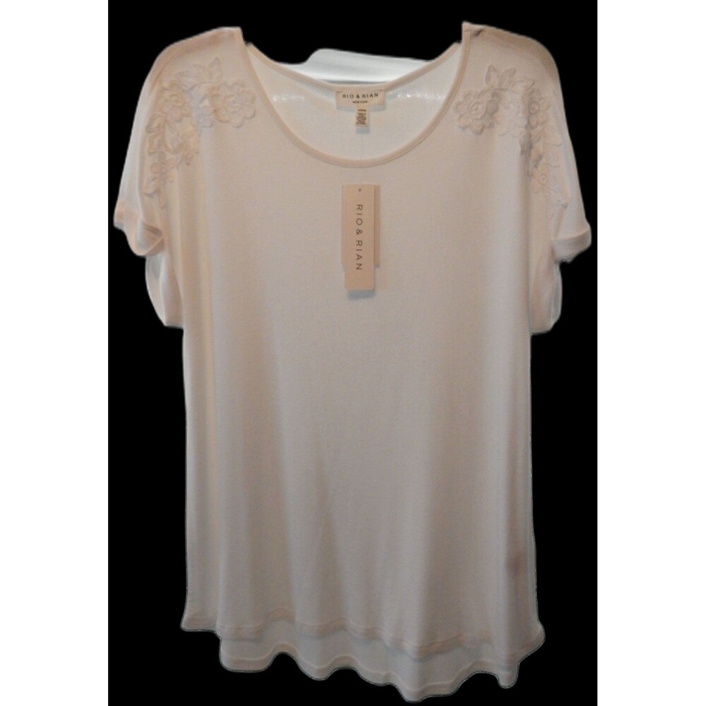 Rio & Ryan New York Shirt Women's Size MED Embroidered White Knit Blouse NWT $60